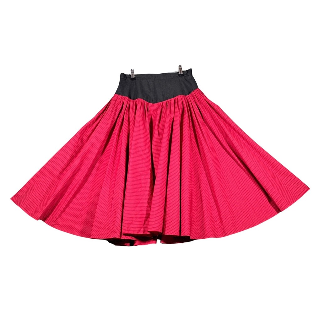 Vintage NR1 by Ned Gould Red Black Striped Full Pleated Yoke Midi Skirt Sz 10